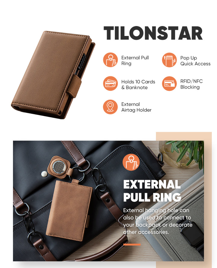 TVC317- Side Slider Mechanism, Bifold Leather Credit Card Holder Wallet With AirTag Protection Case