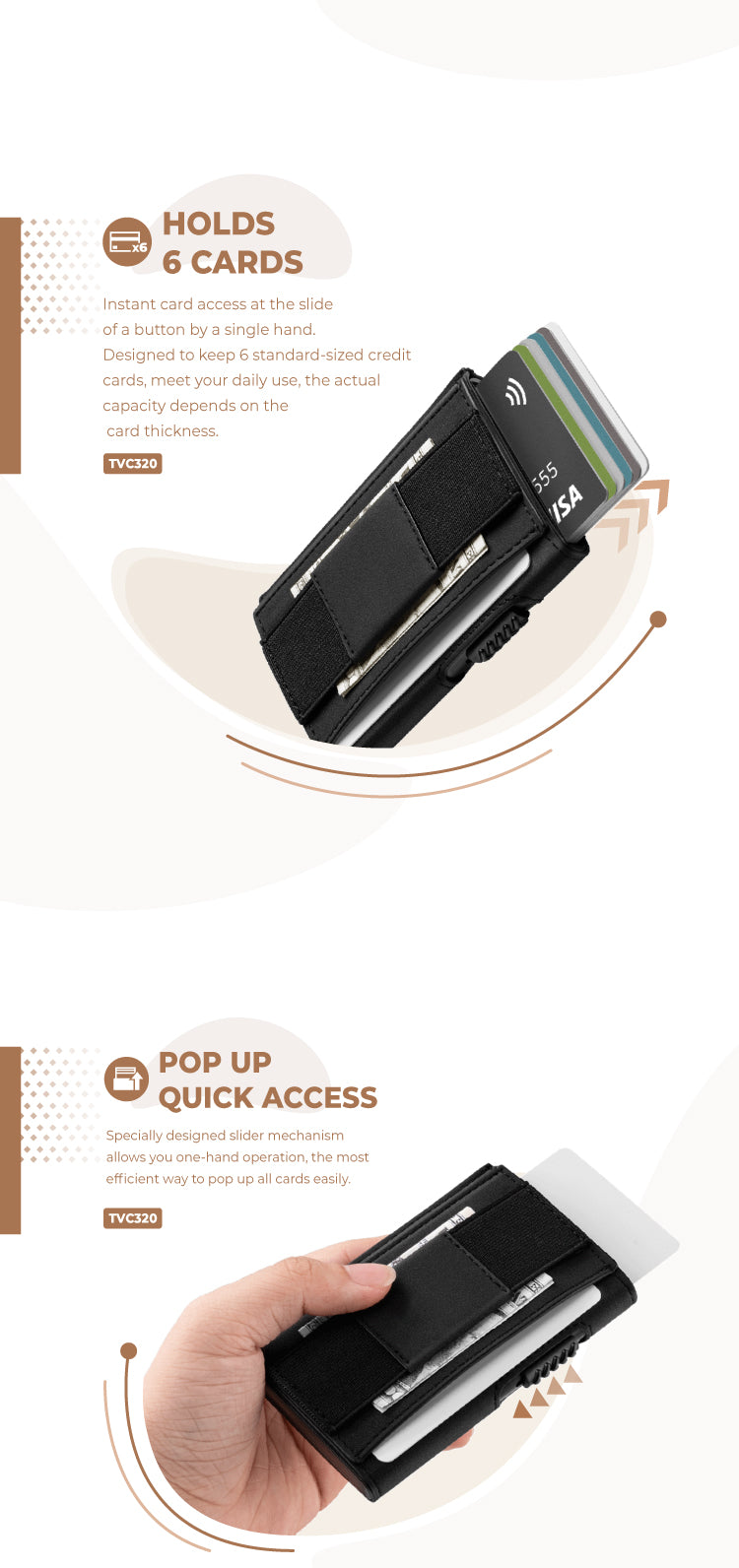 TVC320- Rfid Pop Up Bank Credit Card Holder With Elastic Band,TILONSTAR