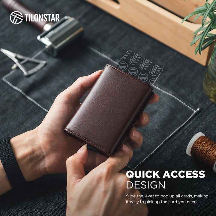 TVC208P - Genuine Leather Tri-fold Pop Up Card Wallet,TILONSTAR