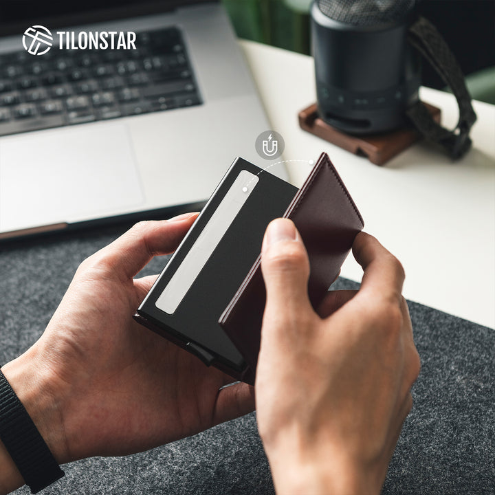 TVC208P - Genuine Leather Tri-fold Pop Up Card Wallet,TILONSTAR