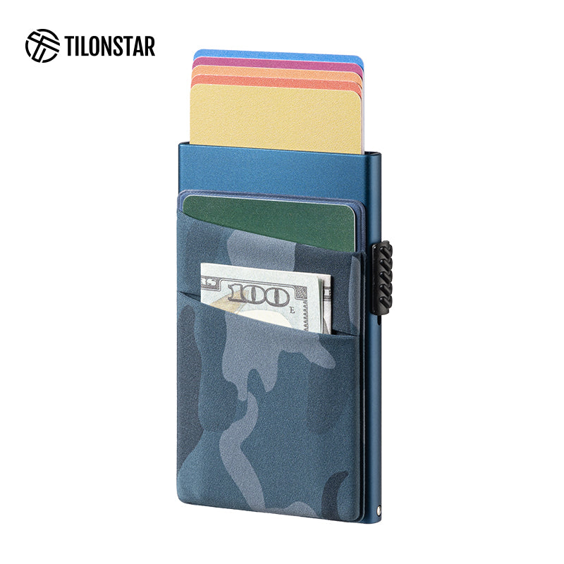 TVC319- Aluminum Pop Up Card Holder Camouflage Elastic Cloth Slot For Cash & Coins