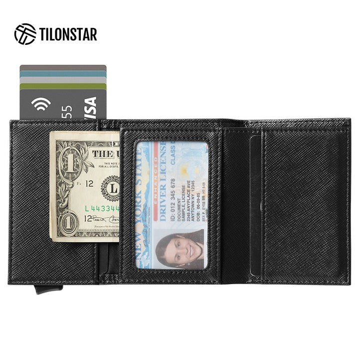 TVC203 - Tri-fold Card Holder Wallet With Pop Up Aluminum Card Case