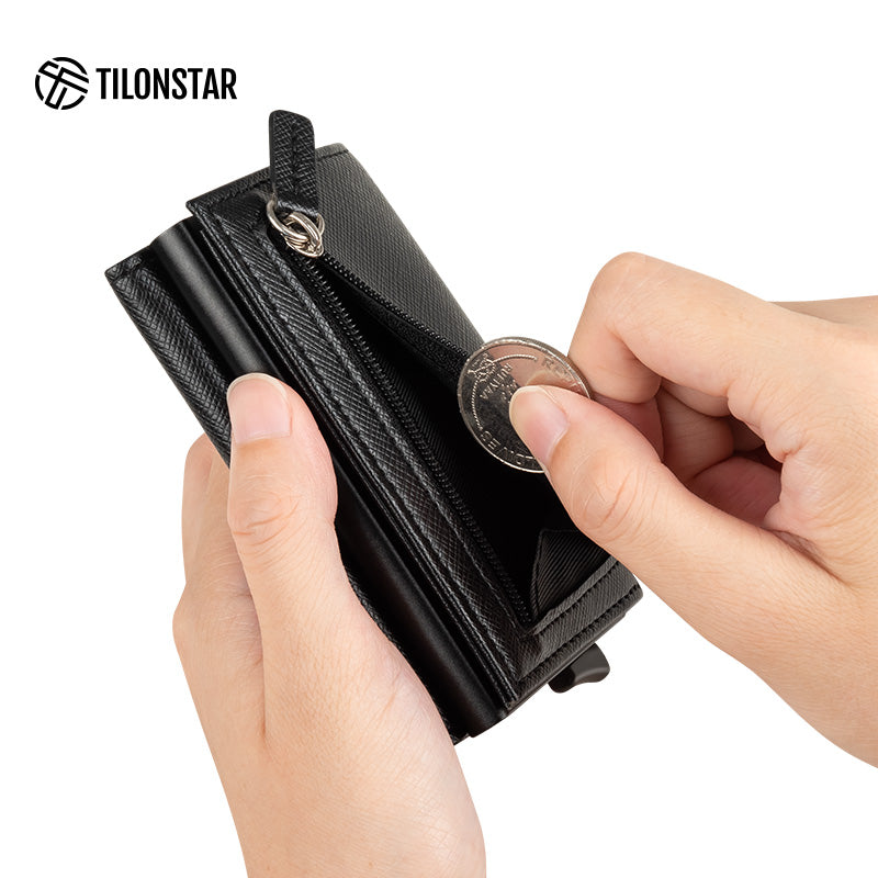 TVC203 - Tri-fold Card Holder Wallet With Pop Up Aluminum Card Case