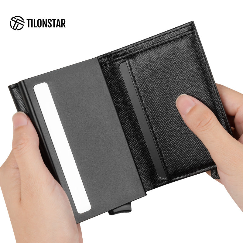 TVC203 - Tri-fold Card Holder Wallet With Pop Up Aluminum Card Case