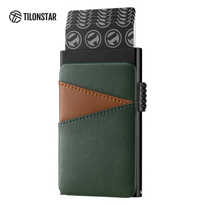 TVC308 - Aluminum Pop Up Card Holder Extra Leather Pocket For Cash,TILONSTAR