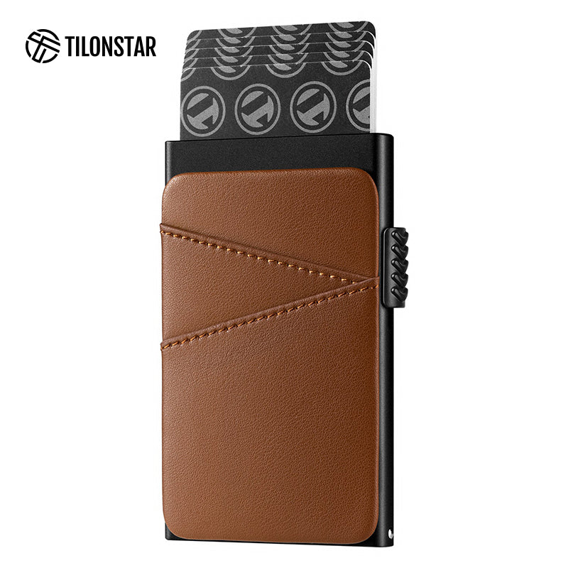 TVC308 - Aluminum Pop Up Card Holder Extra Leather Pocket For Cash,TILONSTAR