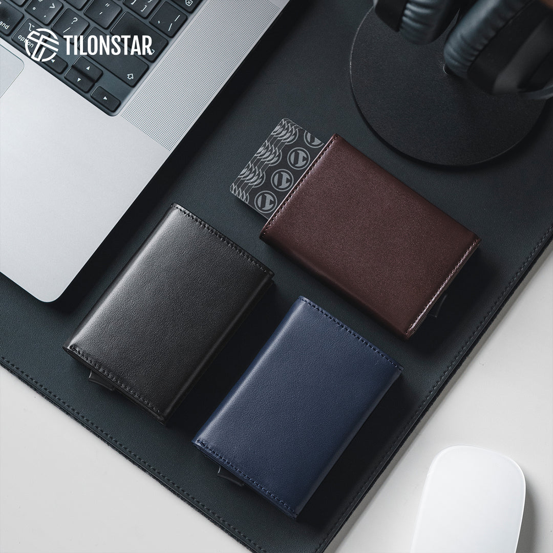 TVC208P - Genuine Leather Tri-fold Pop Up Card Wallet,TILONSTAR