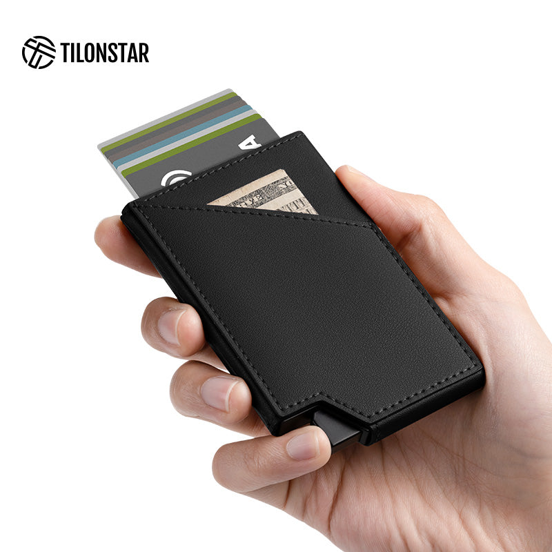 TVC501 - Patented Leather Aluminum Pop Out Card Holder
