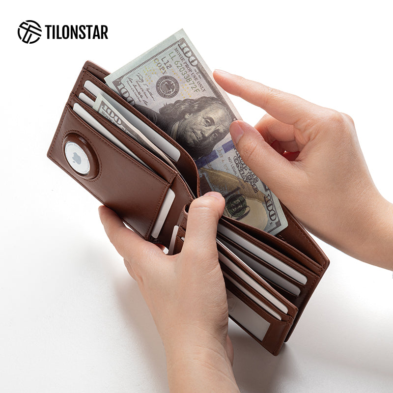 TVW133 - Leather Wallet with AirTag Slot,TILONSTAR