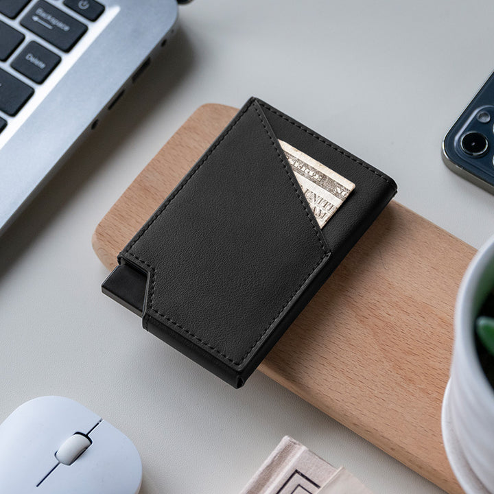 TVC501 - Patented Leather Aluminum Pop Out Card Holder