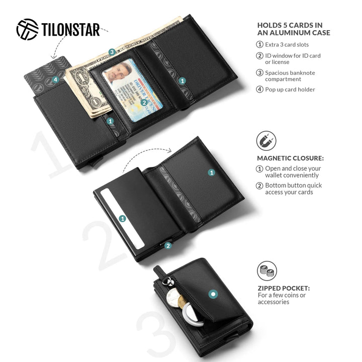 TVC203P - Genuine Leather Card Holder Pop Up Wallet,TILONSTAR