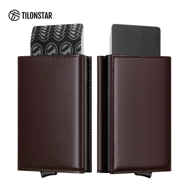 TVC208P - Genuine Leather Tri-fold Pop Up Card Wallet,TILONSTAR