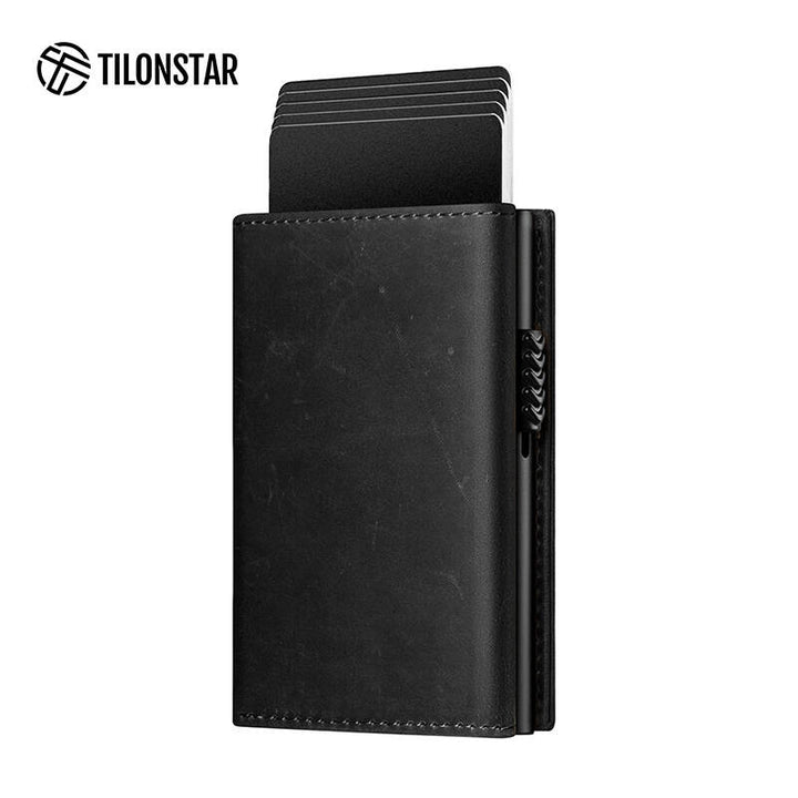 TVC302C Card Holder - Pop Up Crazy Horse Genuine Leather Tri-fold Wallet,TILONSTAR