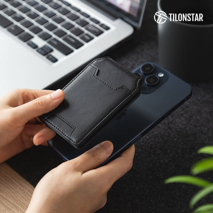 TGPA100 - Minimalist MagSafe Leather Wallet Card Holder with Adjustable Phone Stand