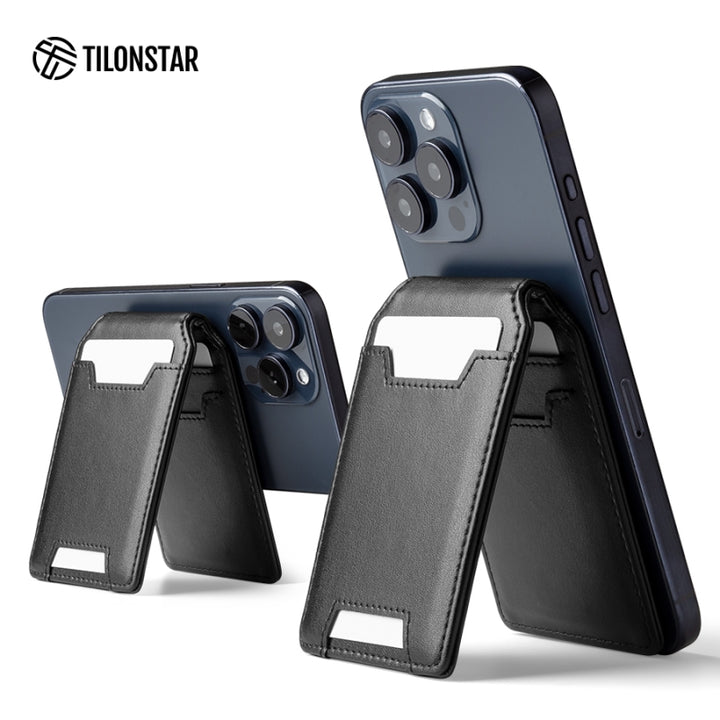 TGPA100 - Minimalist MagSafe Leather Wallet Card Holder with Adjustable Phone Stand