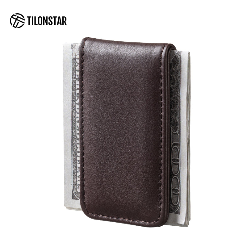 TMC101P - Minimalist Genuine Leather Magnetic Money Clip for Credit Card & Cash