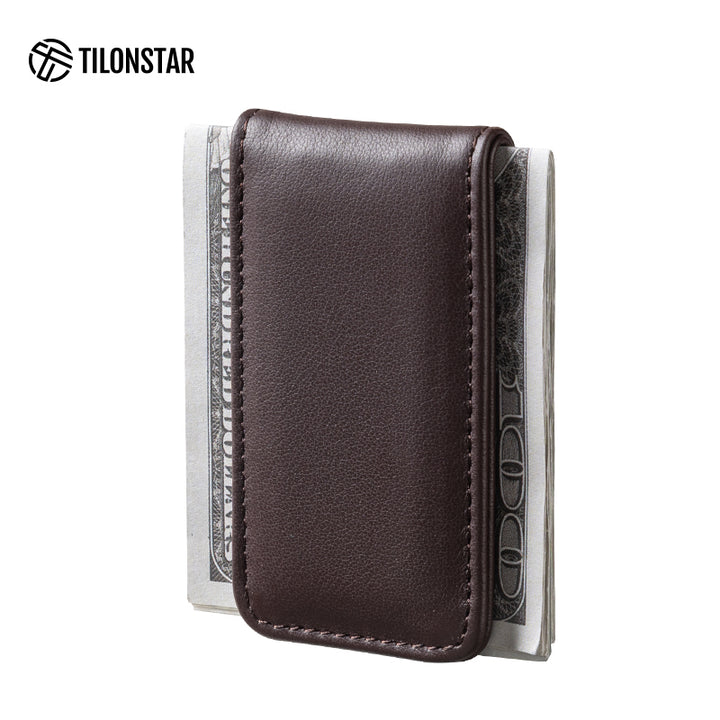 TMC101P - Minimalist Genuine Leather Magnetic Money Clip for Credit Card & Cash