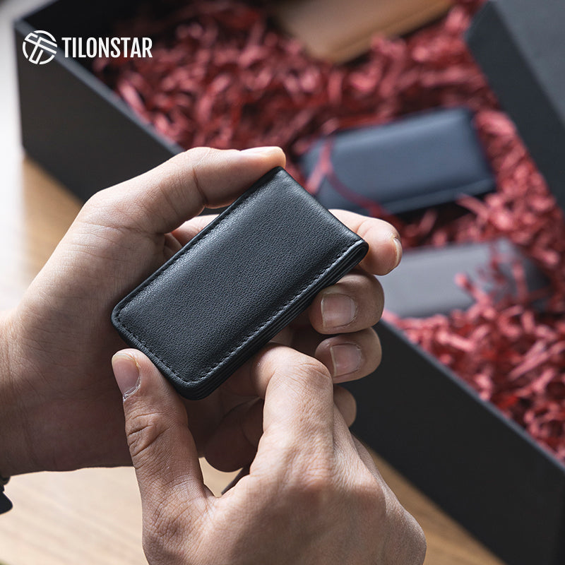 TMC101P - Minimalist Genuine Leather Magnetic Money Clip for Credit Card & Cash