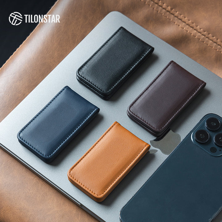 TMC101P - Minimalist Genuine Leather Magnetic Money Clip for Credit Card & Cash