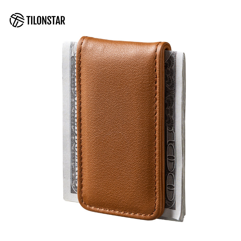 TMC101P - Minimalist Genuine Leather Magnetic Money Clip for Credit Card & Cash