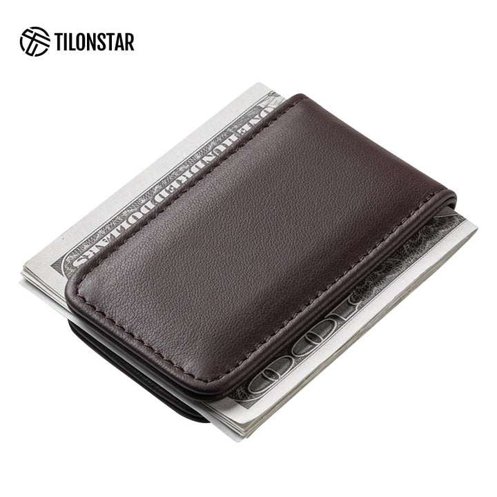 TMC101P - Minimalist Genuine Leather Magnetic Money Clip for Credit Card & Cash