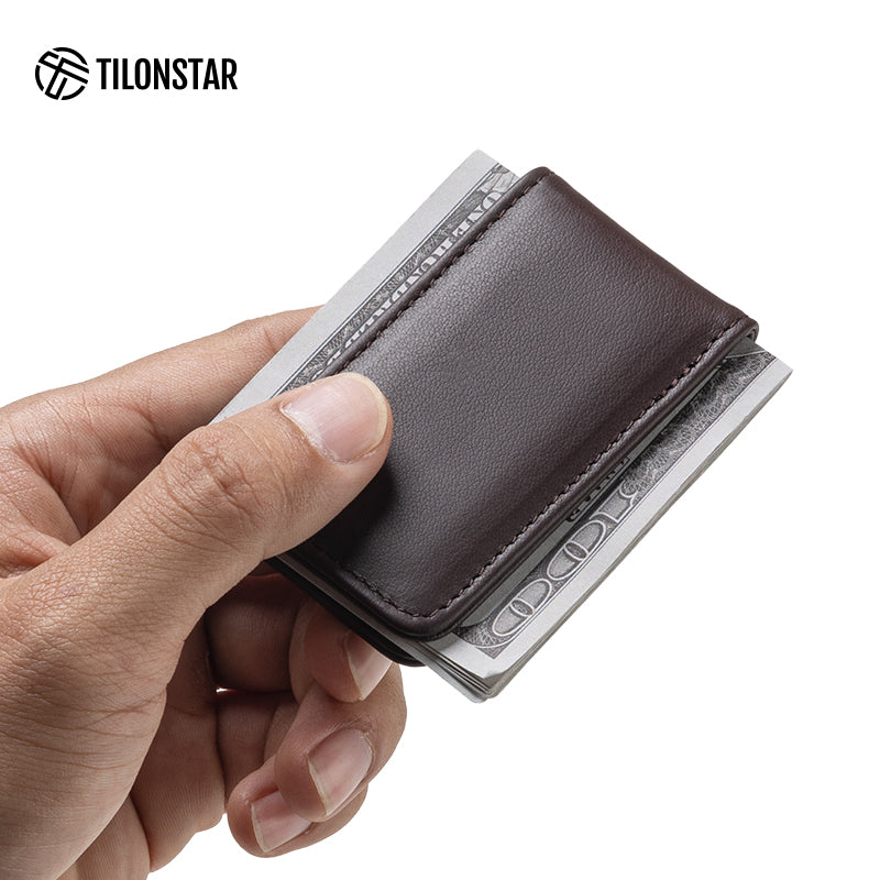 TMC101P - Minimalist Genuine Leather Magnetic Money Clip for Credit Card & Cash