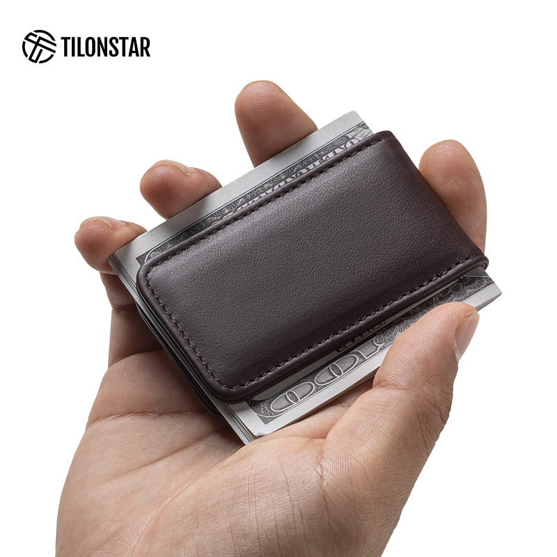 TMC101P - Minimalist Genuine Leather Magnetic Money Clip for Credit Card & Cash
