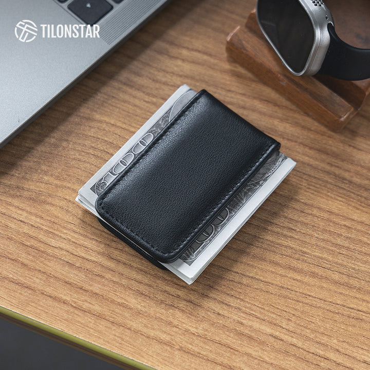 TMC101P - Minimalist Genuine Leather Magnetic Money Clip for Credit Card & Cash