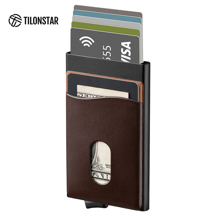TVC105 Card Holder - Aluminum Pop Up Wallet Extra Leather Pocket For Cash,TILONSTAR