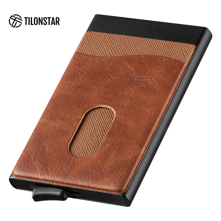TVC105 Card Holder - Aluminum Pop Up Wallet Extra Leather Pocket For Cash,TILONSTAR