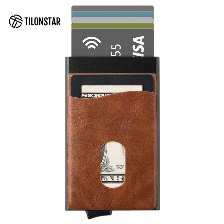 TVC105 Card Holder - Aluminum Pop Up Wallet Extra Leather Pocket For Cash,TILONSTAR