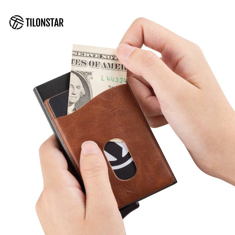 TVC105 Card Holder - Aluminum Pop Up Wallet Extra Leather Pocket For Cash,TILONSTAR