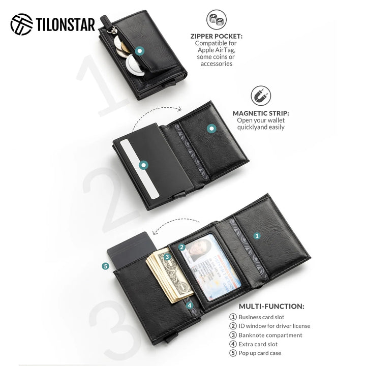 TVC203m - Tri-fold Pop Up Wallet Card Holder With Zipper