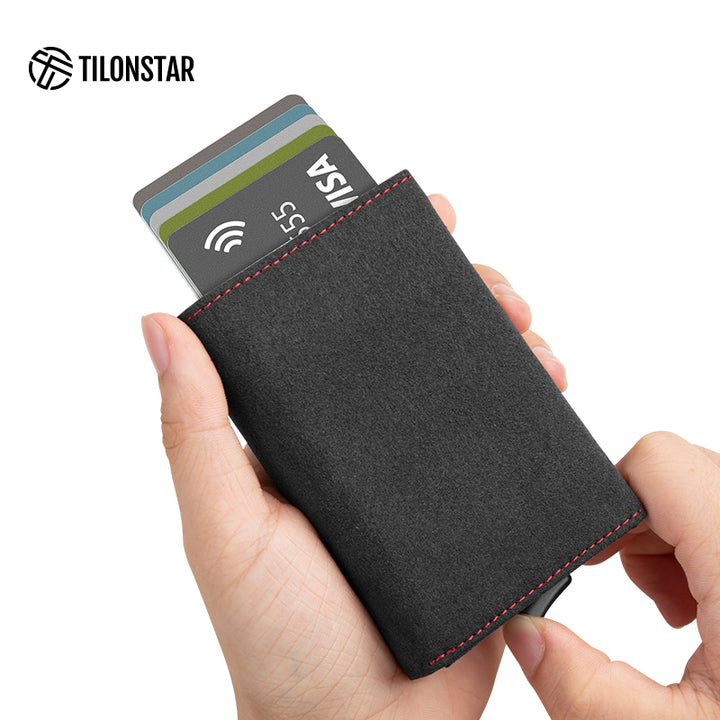 TVC203a - Alcantara Leather Tri-fold Pop Up Wallet,TILONSTAR