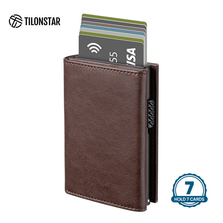 TVC302 Card Holder - Side Slider Mechanism, Magnetic Strip Closure Tri-fold Wallet,TILONSTAR