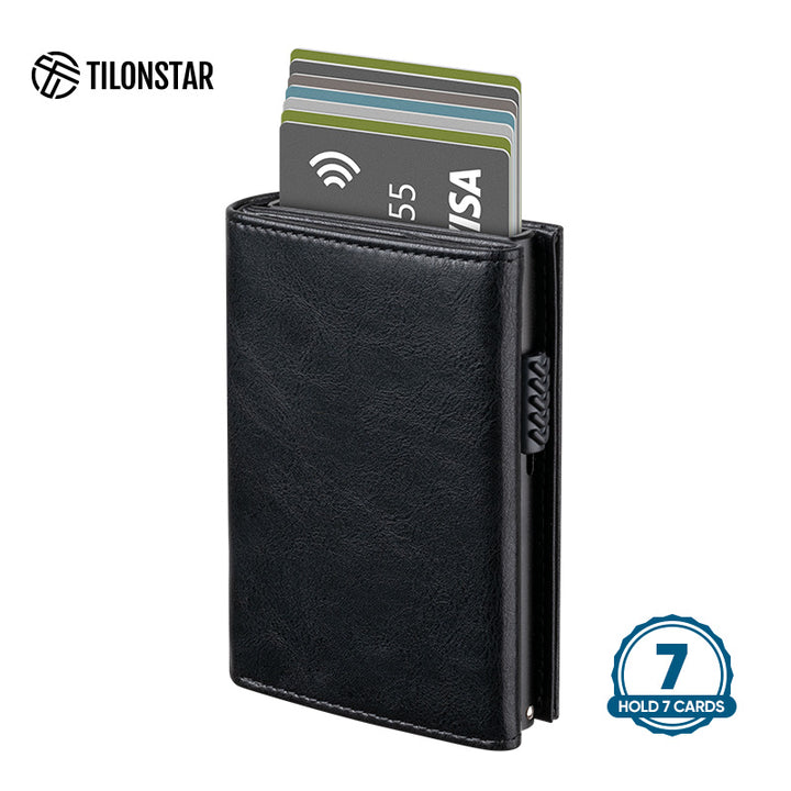 TVC302 Card Holder - Side Slider Mechanism, Magnetic Strip Closure Tri-fold Wallet,TILONSTAR