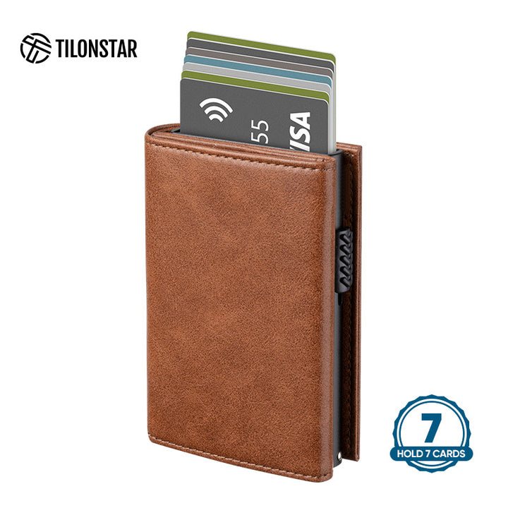 TVC302 Card Holder - Side Slider Mechanism, Magnetic Strip Closure Tri-fold Wallet,TILONSTAR