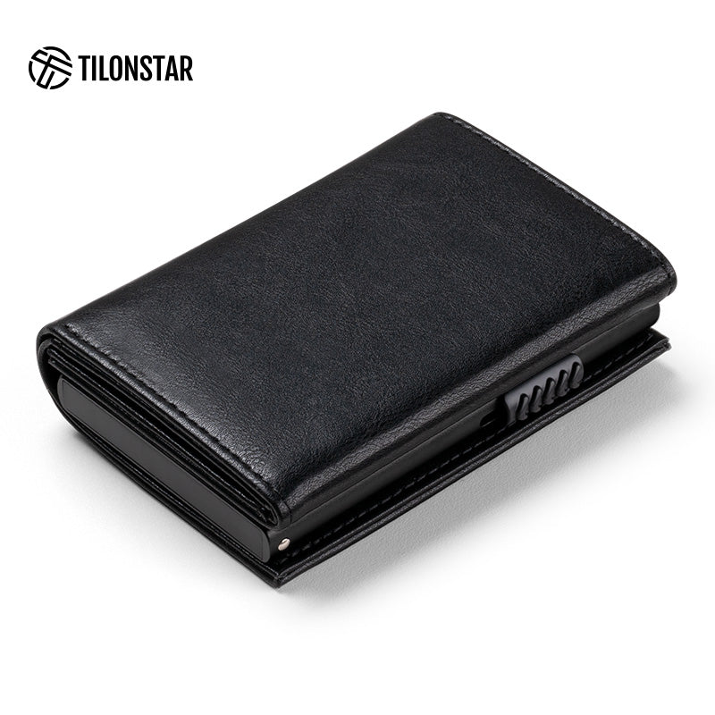 TVC302 Card Holder - Side Slider Mechanism, Magnetic Strip Closure Tri-fold Wallet,TILONSTAR
