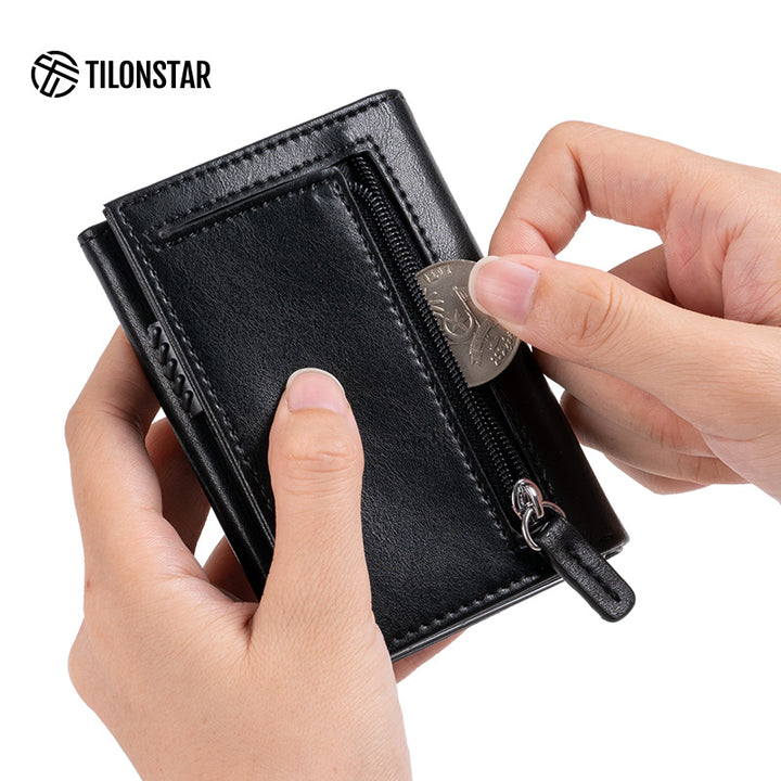 TVC302 Card Holder - Side Slider Mechanism, Magnetic Strip Closure Tri-fold Wallet,TILONSTAR