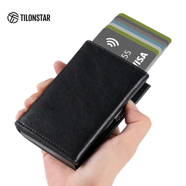 TVC302 Card Holder - Side Slider Mechanism, Magnetic Strip Closure Tri-fold Wallet,TILONSTAR