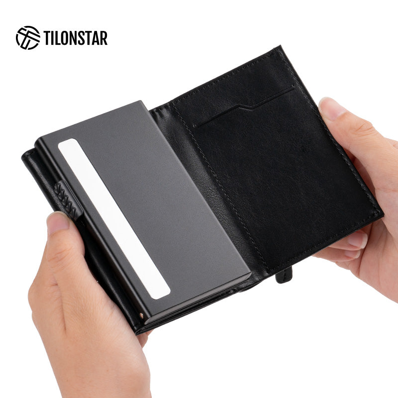 TVC302 Card Holder - Side Slider Mechanism, Magnetic Strip Closure Tri-fold Wallet,TILONSTAR