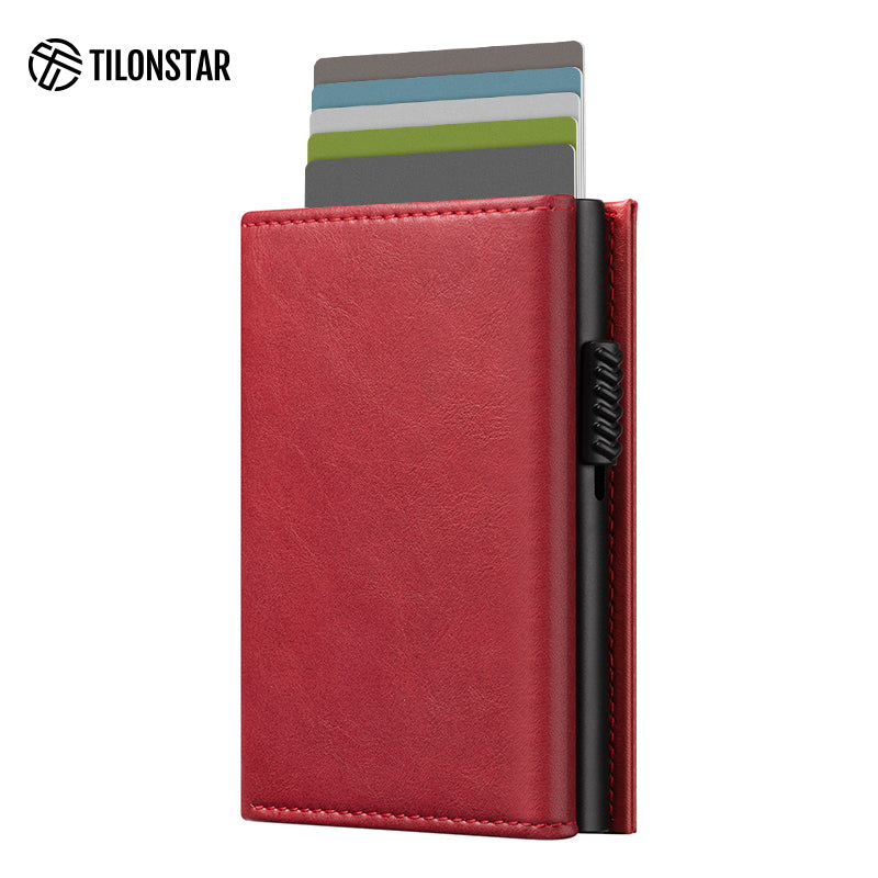 TVC302 Card Holder - Side Slider Mechanism, Magnetic Strip Closure Tri-fold Wallet,TILONSTAR