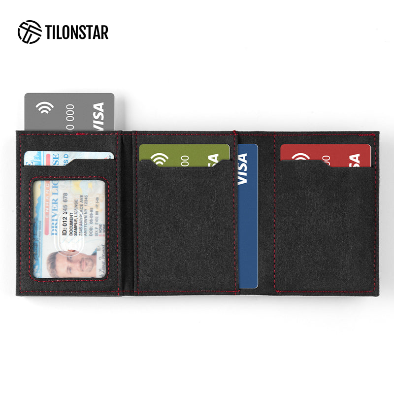 TVC302A Card Holder - Alcantara Leather, Banknote Pocket, Back Zipper Slot, Magnetic Strip Closure Tri-fold Wallet