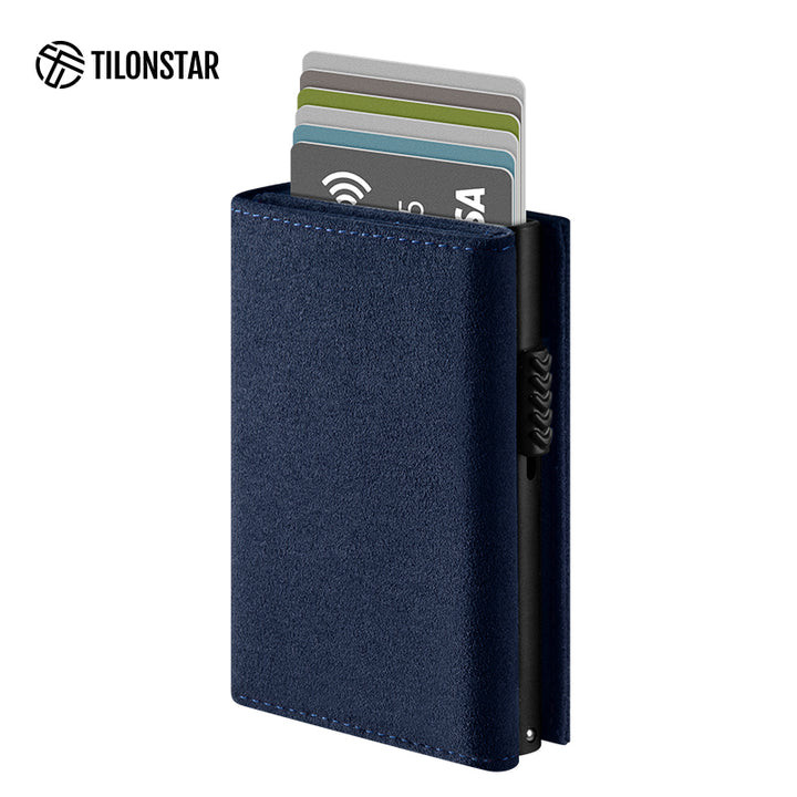 TVC302A Card Holder - Alcantara Leather, Banknote Pocket, Back Zipper Slot, Magnetic Strip Closure Tri-fold Wallet