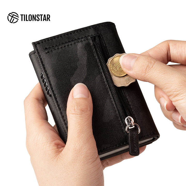 TVC302F Card Holder - Tri-Fold Waterproof Fabric Aluminum Pop Up Wallet,TILONSTAR