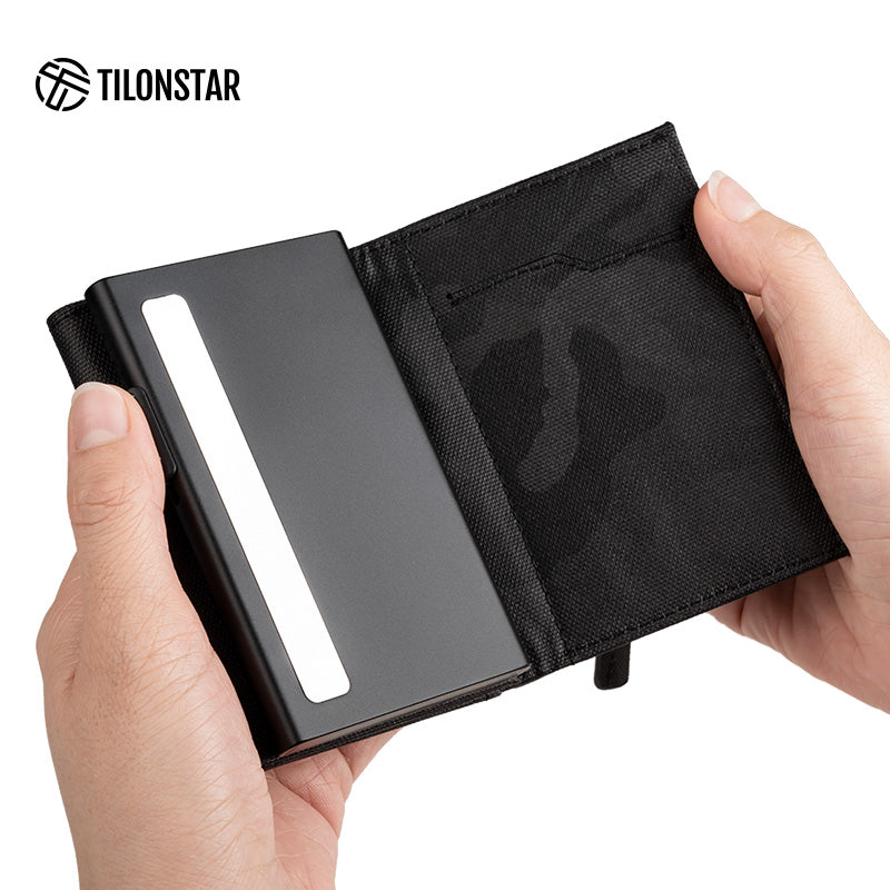 TVC302F Card Holder - Tri-Fold Waterproof Fabric Aluminum Pop Up Wallet,TILONSTAR