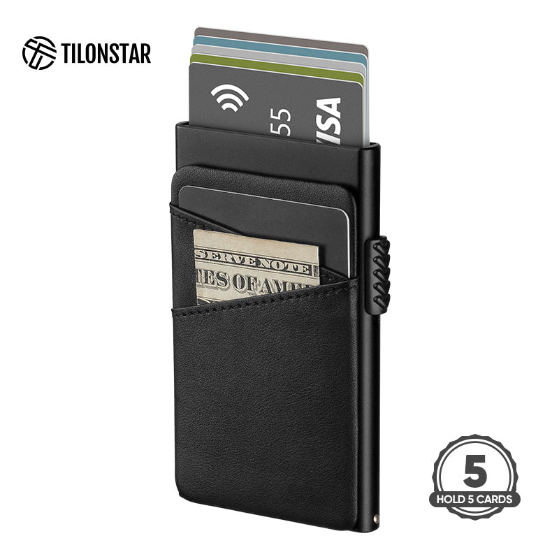 TVC308 - Aluminum Pop Up Card Holder Extra Leather Pocket For Cash,TILONSTAR