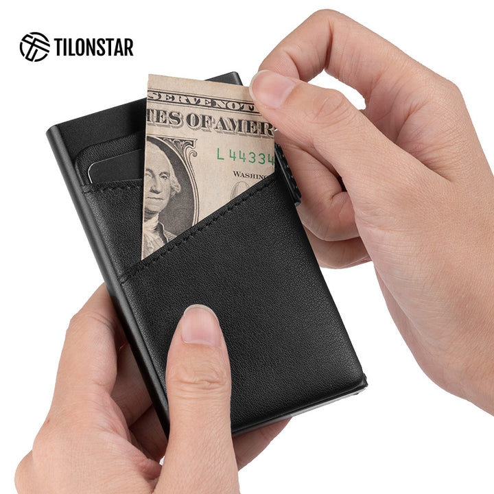 TVC308 - Aluminum Pop Up Card Holder Extra Leather Pocket For Cash,TILONSTAR
