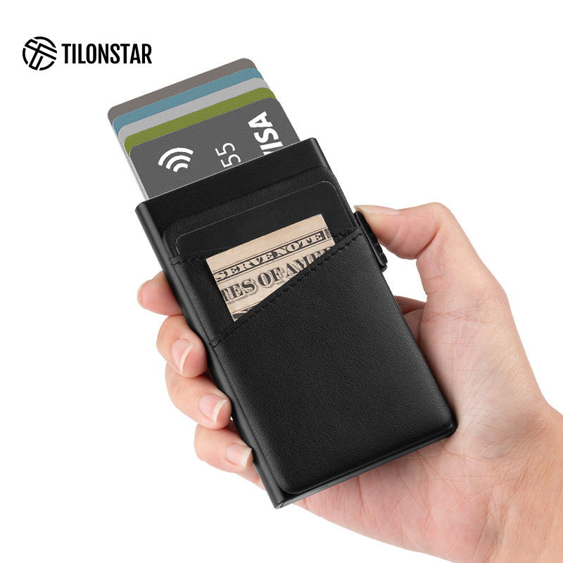 TVC308 - Aluminum Pop Up Card Holder Extra Leather Pocket For Cash,TILONSTAR