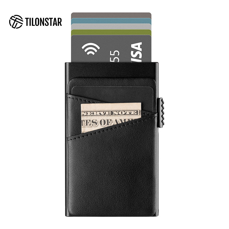TVC308 - Aluminum Pop Up Card Holder Extra Leather Pocket For Cash,TILONSTAR